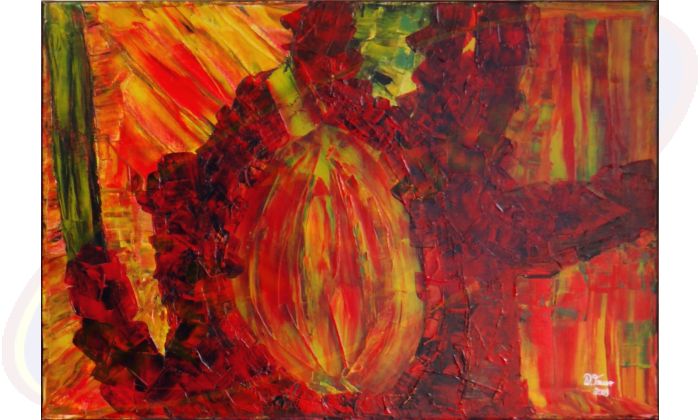 Abstraktes Acrylgemälde Steinobst von Wanda Tauer