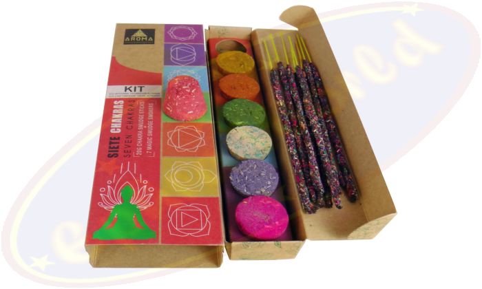 Aroma 7 Chakra Kit Smudge Räucherstäbchen & Räucherkegelstümpfe
