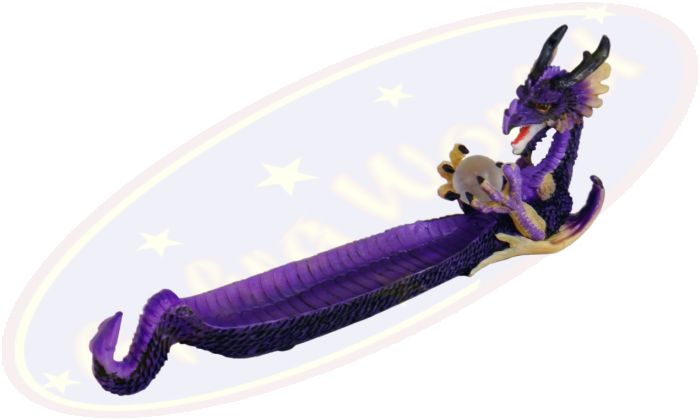Drache Räucherstäbchenhalter violet mit Glaskugel, Polyresin