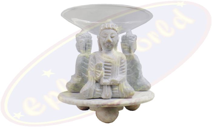 Duftlampe  Buddha 9-teilig Speckstein grau & Glasschale