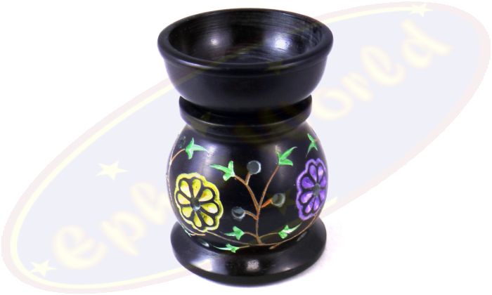 Duftlampe Blumen 2-teilig schwarzer Speckstein