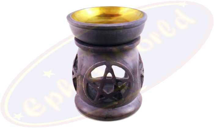 Duftölbrenner/Duftlampe Pentagram Speckstein Messingeinlage