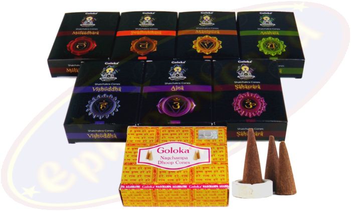 Goloka 1 & 7 Chakras Masala Räucherkegel Set