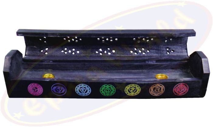 Komfort Räucherstäbchenhalter Box 7 Chakras Schwarz - Bunt