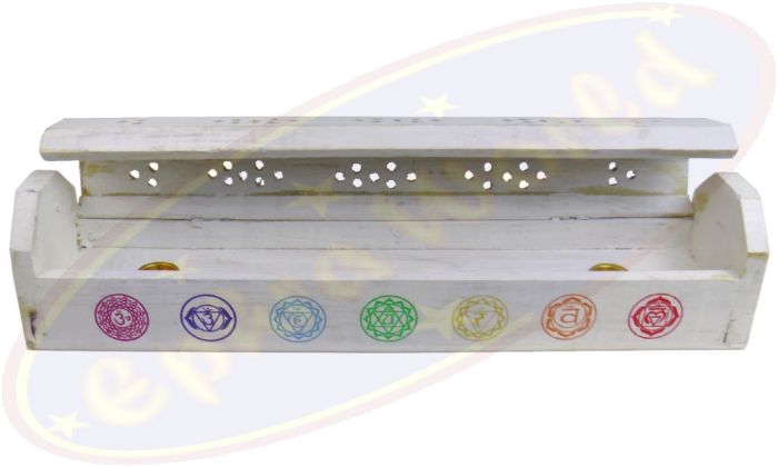 Komfort Räucherstäbchenhalter Box 7 Chakras Weiß - Bunt