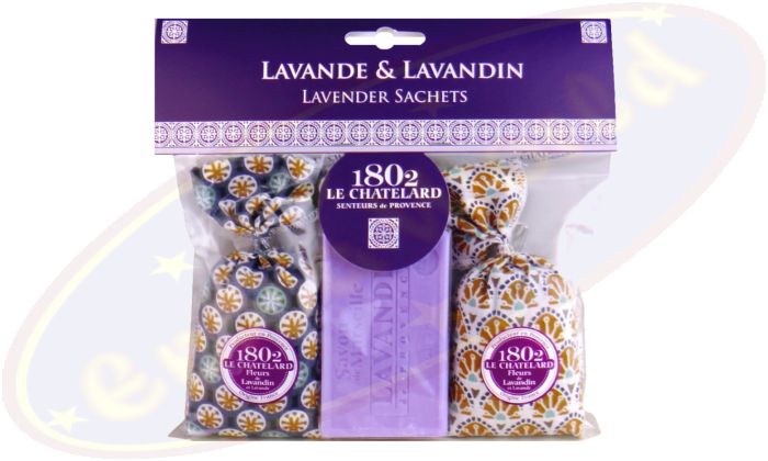 Le Chatelard 1802 Duftsäckchen Lavendel & Lavandin 2x18g & 100g Lavendel Seife Azur Blau
