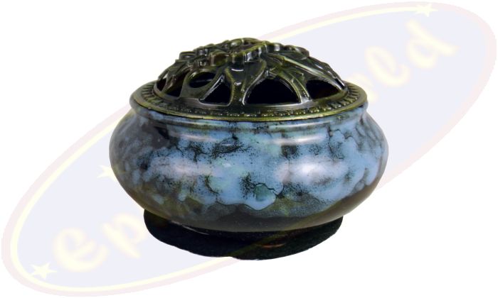 Räuchergefäß Glänzend Blau Schwarz Marmoriert Keramik 10x6,5cm