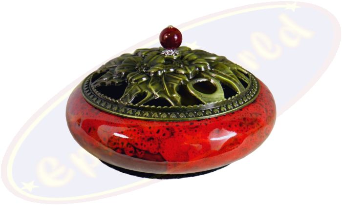 Räuchergefäß Glänzend Rot Marmoriert Keramik 14x6cm