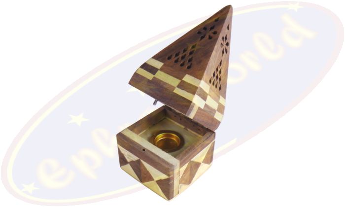 Räucherkegelbox Pyramide Holz Karomuster