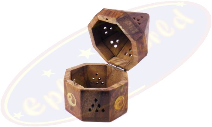 Räucherkegelbox Holz achteckig Motiv Yin Yang