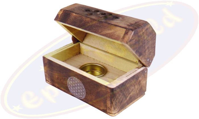 Räucherkegelbox Holz Motiv Blume des Lebens