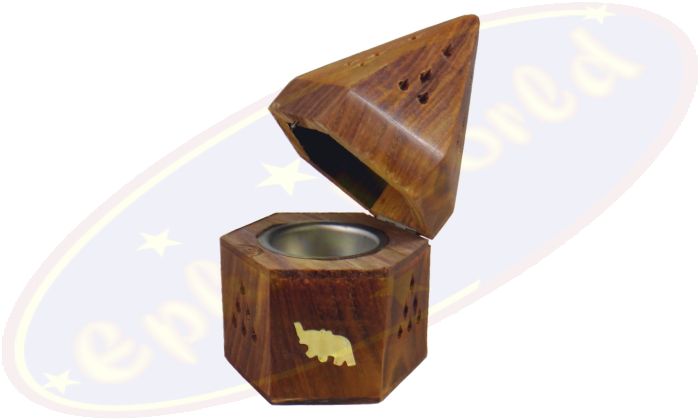 Räucherkegelbox Hexagon große Einlage Motiv Elefant