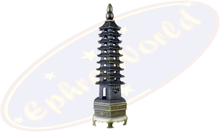 Räucherkegelbrenner chinesischer Turm groß 6-eckig Metall 15cm