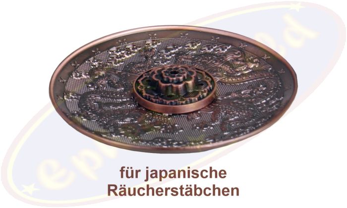 Räucherschale mit Drachenmotiv rund kupferfarbig/silber Metall 10cm