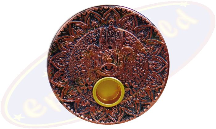 Räucherstäbchenhalter Schale Hamsa Hand rund bronze