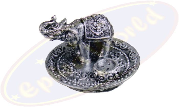 Räucherstäbchenhalter rund Elefant silber Polyresin