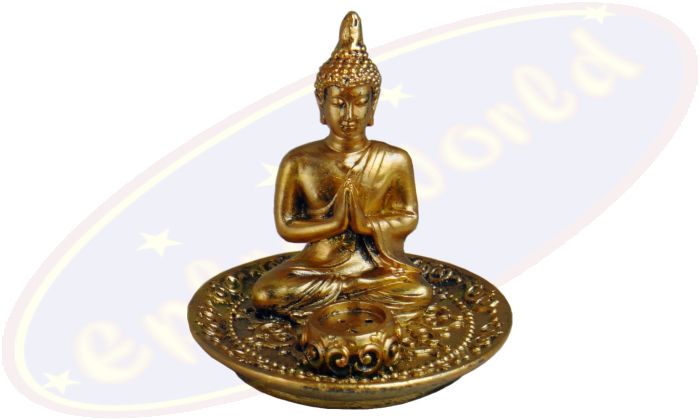 Räucherstäbchenhalter rund Thai Buddha gold Polyresin