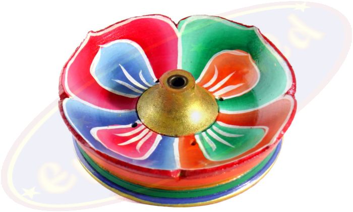 Räucherstäbchenhalter Schale Lotus bunt Tibet Holz