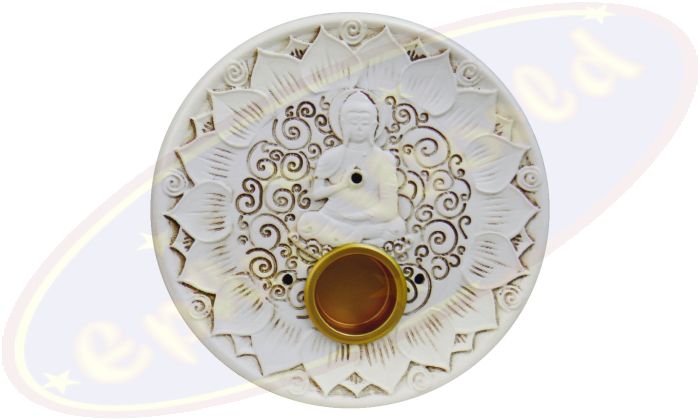 Räucherstäbchenhalter Schale Buddha rund weiß
