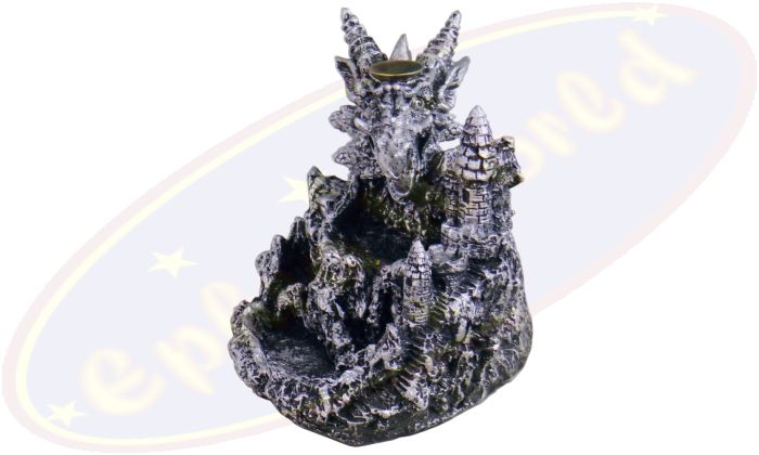Rückfluss-Räuchergefäß Drachenburg Silber mit LED-Licht