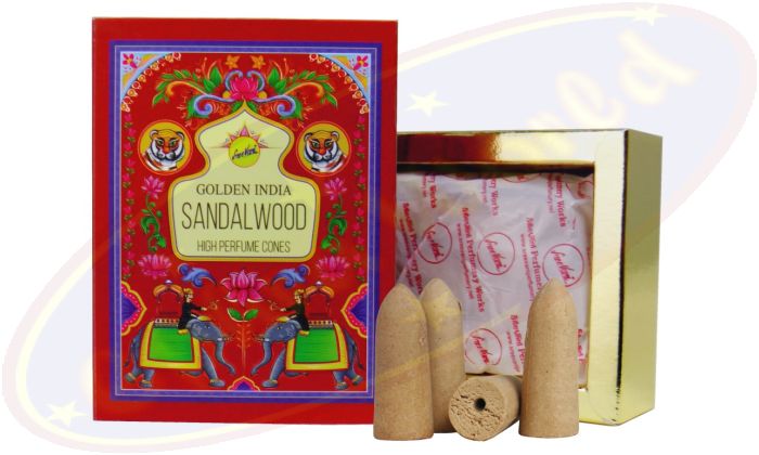 Sree Vani Golden India Backflow Cones/Rückflussräucherkegel Sandalwood