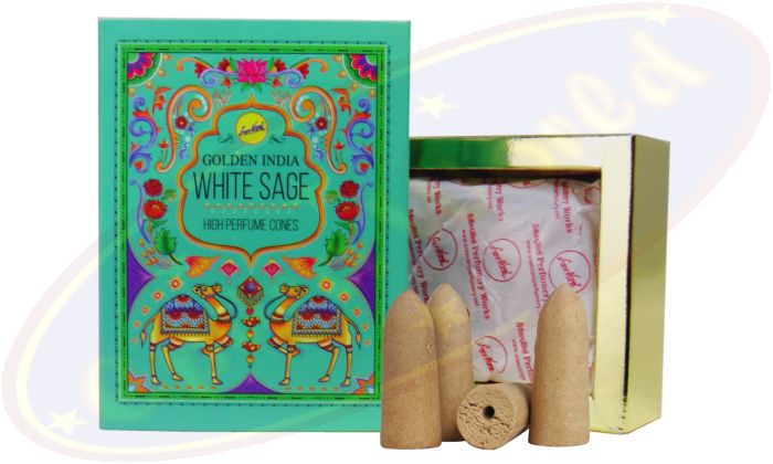 Sree Vani Golden India Backflow Cones/Rückflussräucherkegel White Sage/Weißer Salbei
