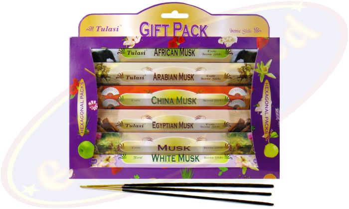 Tulasi Räucherstäbchen Set Musk (Moschus) Kit 6x20