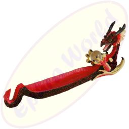 Drache Räucherstäbchenhalter rot mit Glaskugel, Polyresin