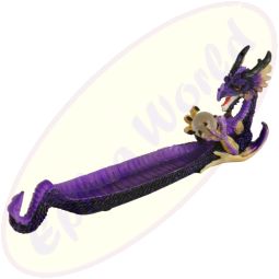 Drache Räucherstäbchenhalter violet mit Glaskugel, Polyresin