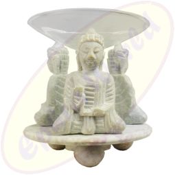 Duftlampe Buddha 9-teilig Speckstein grau & Glasschale