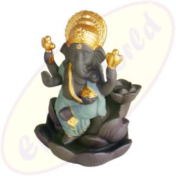 Ganesha Rückfluss-Räucherkegelhalter braun/gold/blau Keramik