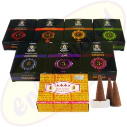 Goloka 1 Nag Champa & 7 Chakras Räucherkegel Set