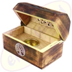 Räucherkegel Box Holz Motiv Baum des Lebens