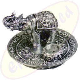 Räucherstäbchenhalter rund Elefant silber Polyresin