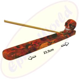Räucherstäbchenhalter Totenkopf braun mamoriert Polyresin