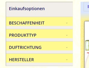 Filtern um die Auswahl zu verfeinern und mehr Besonderes zu finden Auswahl verfeinern mit Filtern nach Eigenschaften wie Duft oder Hersteller