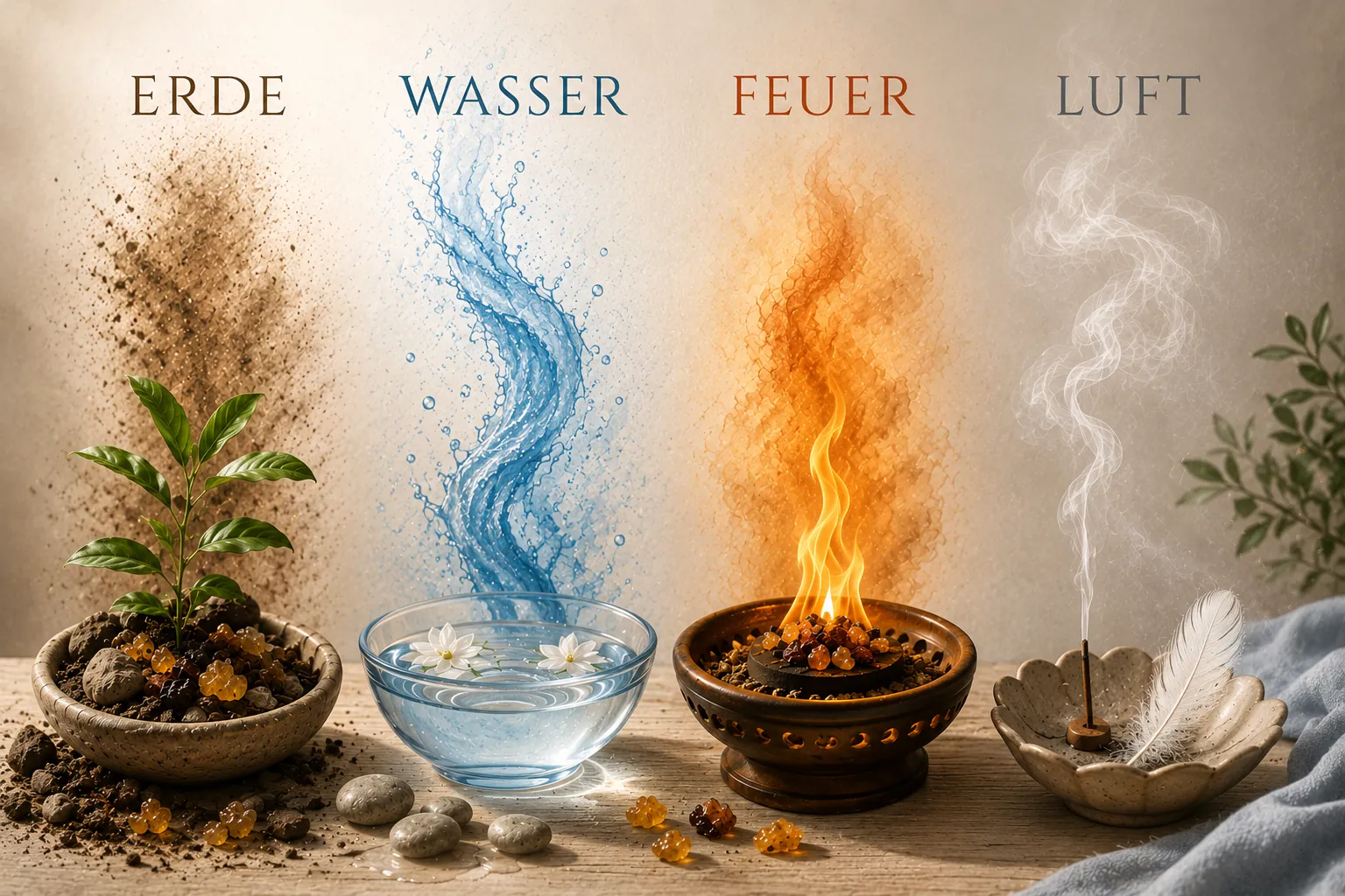 Die vier Elemente Erde, Wasser, Feuer und Luft
